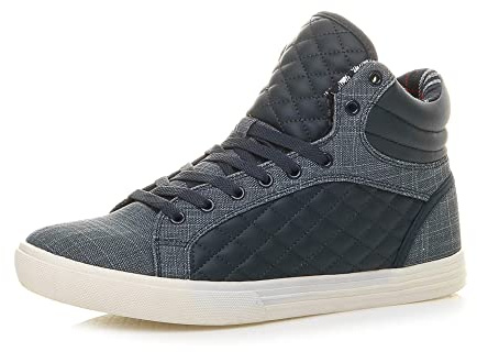 AJVANI Herr platt snörning quiltad vardaglig hög topp ankelstövlar sneakers storlek., marinblå, 45 EU