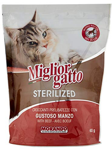 Migliorgatto Sterilized Croquettes Trockenfutter für Katzen (100% Made in Italy, Hauptzutat: Rindfleisch, Katzentrockenfutter, Katzenleckerlies, Portionsgröße: 400 g)
