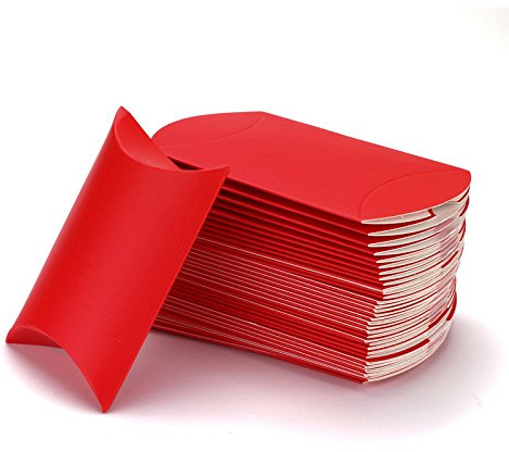 50 cajas portapeladillas de papel en forma de almohada rojo