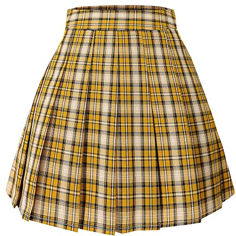 Hoerev Mujer Niñas Cintura Alta Falda Plisada A-Line Uniforme Escolar Falda Corta, AmarilloBlancoNegro, 36