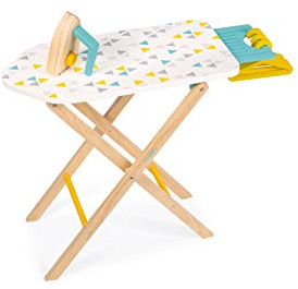 Janod Ironing Board Set – Pretend Laundry Set with Iron and Hangers – Ages 3+ Years - J06502