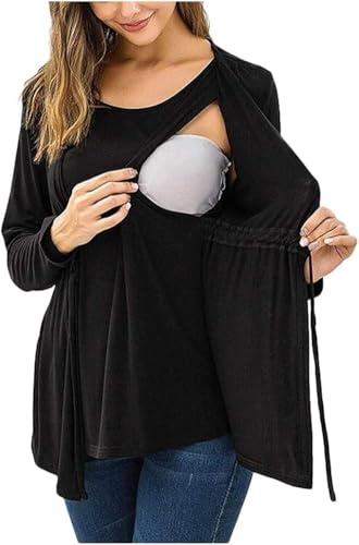 KKPW T-Shirt Maternité Manches Longues Blouse Femme,Black,M