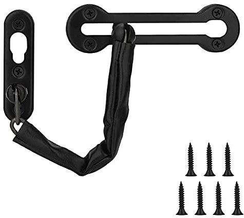 chaîne de porte sécurité, Chaîne De Porte Antivol en Acier Inoxydable avec chaîne en cuir PU, Verrou de Sécurité Coulissant à Chaîne Pour La Porte, Intérieur De La Famille De l'Hôtel - Noir