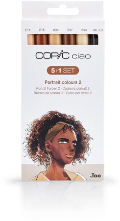 COPIC Ciao 5+1 Set Portrait Colours 2, 5 Twin Marker mit einer mittelbreiten und einer Brush-Spitze, inkl. Multiliner Black 0,3 mm