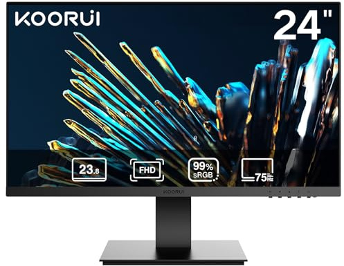 KOORUI 24 Inch FHD Monitor, Ultra-slim Bezels, 75Hz, VA Display, 6ms, Low Blue Light, 75 x 75 mm VESA Mountable, Adjustable Tilt, Black (1920 x 1080, HDMI/VGA)