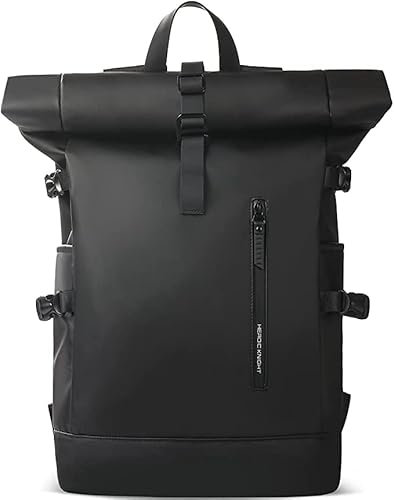 hk Rolltop Rucksack Groß 23 L Wasserdichte Laptop Rucksack Herren Damen 15,6 Zoll mit USB-Anschluss Schulrucksack Leicht Fahrradrucksack Anti-Diebstahl Reiserucksack für Business Uni Freizeit -Schwarz