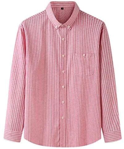 Hndudnff Herr randig bomullsskjorta formell kostymskjorta business casual långärmad skjorta, Rosa, 10XL