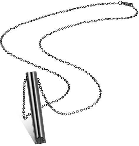 Fiada Stressabbau Halskette Achtsame Atmung Edelstahl Anhänger für Tragbare Atemübungen Meditation und Entspannung für Herren und Damen (Schwarz)