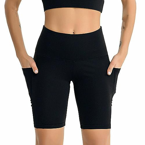 Boolavard Shorts för kvinnor med fickor – hög midja, magkontroll, träning, yoga, löpning, gym, korta byxor