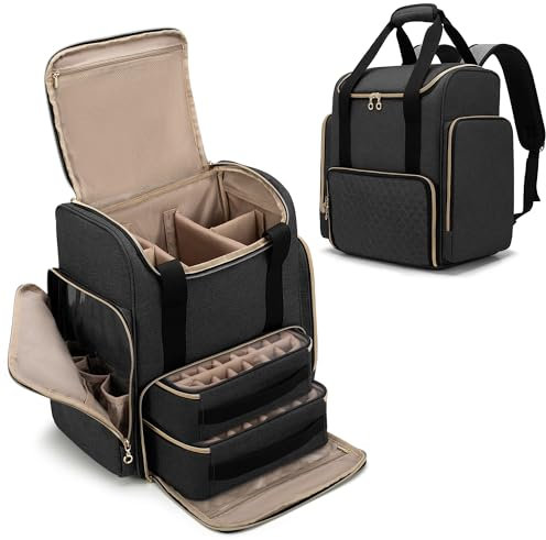 Luxja Nail Polish Organiser Backpack Holds 70 Bottles and a Nail Lamp, Nail Polish Bag with 2 Removable Cases and Tools Storage Pockets (Patented), Black