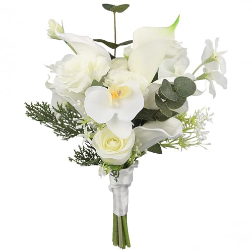 Rinlong 9.8 Inch Silk Posy Bouquet Wedding Bouquets for Bride Artificial Orchid Tropical Bridal Bouquet for Wedding Toss Bridesmaid Prom Bouquet