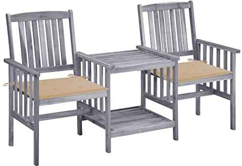 KTHLBRH Ensemble de meubles de jardin, de terrasse, de balcon, de jardin, avec table à thé et coussins, en bois massif d'acacia