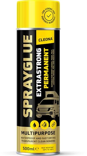 Cleona Colle en Spray Extra Forte 500ml - Pour Ciel de Toit, Cuir, EPS & Mousse - Transparente, Résistante à la Chaleur & Imperméable pour une Fixation Durable