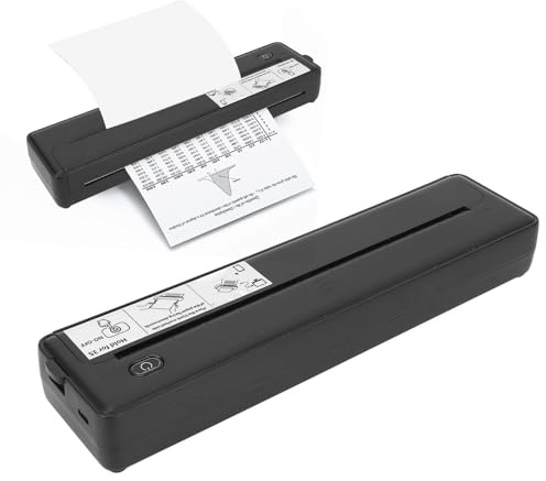 Bärbar Skrivare, A4 203DPI Bluetooth Thermal Printer for Travel, Inkless Printer Mobil Compact Printer med Tryckpapper, USB -kabel, Liten Skrivare (Svart)