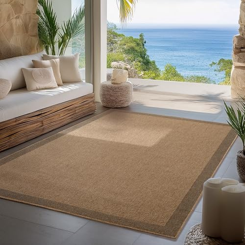 Carpettex Indoor Outdoor Teppich wetterfest, robust, pflegeleicht im natürlichen Jute-Look, ideal für Wohnzimmer, Küche, Terrasse, Garten und Balkon, 80x150 cm