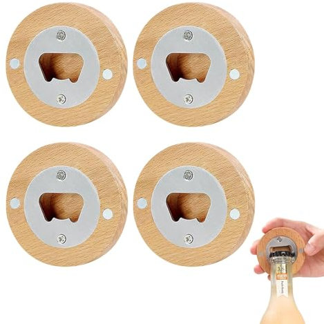 Wjelet Lot de 4 décapsuleurs ronds en bois avec noyau en acier inoxydable, décapsuleur portable, décapsuleur rond durable pour bière, cuisine et accessoires de bar