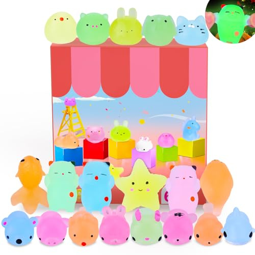 Squishy Fluorescent 30Psc Mini Squishy Kawaii Mochi Squishies Noctiluque Soft Squeeze Jouet Trop Mignon Animal Squishy Anti-Stress Récompense Cadeau pour Enfant Fille, Style et Couleur Aléatoires