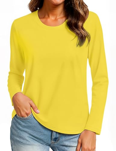 TACVASEN Maglia Maniche Lunghe Tipo Blusa da Donna Top in Cotone Maglia a Maniche Lunghe Basic a Collo Rotondo Top Casual Autunnale M