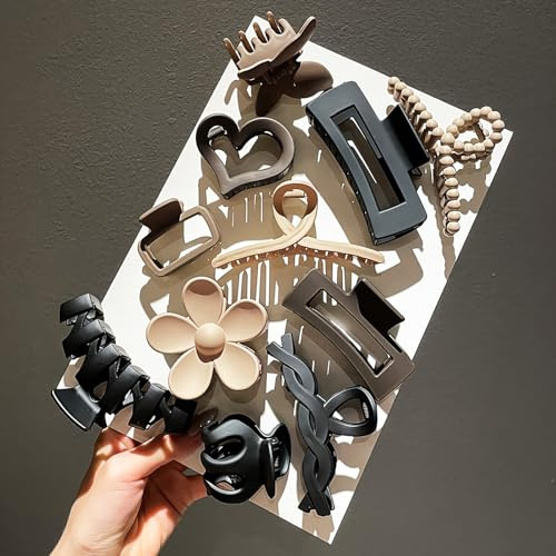 Bikasun 11 Stück Haarklammern für Damen, Matte Französisches Haarspangen, Starker Halt, Dünnes Dickes Haar, Rutschfest Hair Clips für Mädchen und frauen (Schwarz, Kaffeefarben, Khaki, Beige)