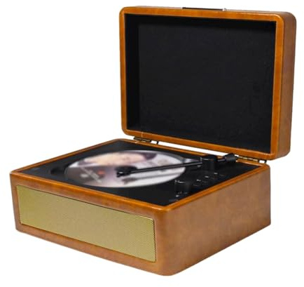 Headerbs Portable CD Player, Wood and ABS, HiFi Stereo Speakers with Remote Control, Ideal for Home and Car Use (Khaki)