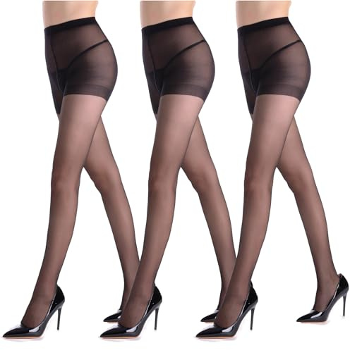 DIKER Collants Femme – Pack de 3 Collant Noir Femme 20 Deniers, Collant Transparent Fini Mat, Texture Soyeuse et Douce, Bout Renforcé