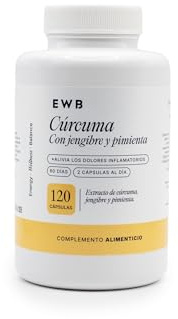 EWB - Cúrcuma con Jengibre y Pimienta. Antiinflamatorio Natural - Extrato de curcumina - 120 Cápsulas