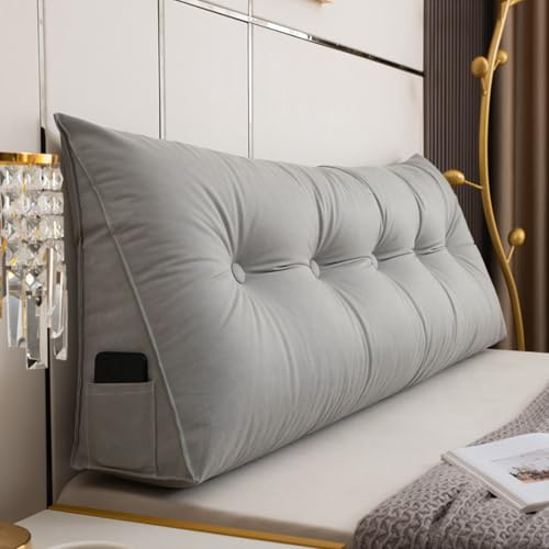 Stor läskudde med ryggstöd triangelkudde för säng stödjande kilkudde silvergrå 80 x 50 x 20 cm - perfekt för läsning och avkoppling