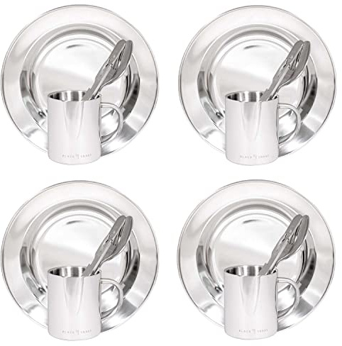 Vajilla Black Snake de acero inoxidable para camping estilo ejército con vasos y platos, set de 1, 2 o 4, 4 Personen, Set
