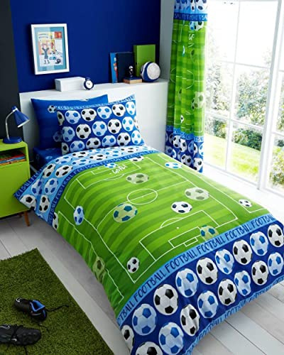 Homemaker®, Set copripiumino con copripiumino/trapunta/set di lenzuola/tende a tema calcio, venduti separatamente, colore blu (copripiumino e federa)