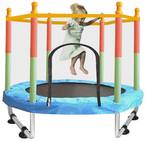 Toddler Trampoline for Kids Ages 1-8, 55'' Small Trampoline with Safety Enclosure Net, Indoor & Outdoor Baby Mini Trampolines, No-Gap Safe Design for Toddlers Jump, Gifts for Children & Boys & Girls