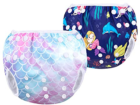 Luxja Swimming Nappy Reusable (Pack of 2), Adjustable Swim Nappies for Baby (0-3 Years)