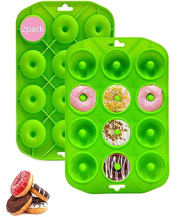 Sinoskye Mini Donut Pan for Baking, 2 Pack Donut Mold Silicone Doughnut Pan for Making Donut, Bagels, Cake, BPA Free, Green