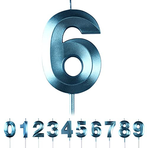 Geburtstagskerzen Zahlen 6,3D Blau Geburtstagskerzen,Kerzen Geburtstag Zahl 6, Kuchen Topper Dekoration Kuchendeko Geburtstag, Geburtstagskerzen für Geburtstagsdeko