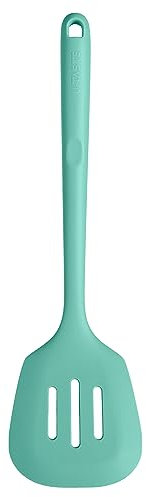 U-Taste Extra Long Silicone Slotted Turner, 315℃ Heat Resistant Food Grade Kitchen Spatula, Non Stick Seamless Flexible Rubber Cooking Flipper for Frying, Flipping Eggs, Fish, Pancake (Aqua Sky)