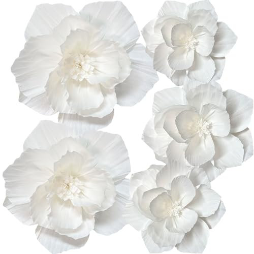 ANSOMO, weiße Papierblumen, künstliche 3D-Wanddekoration, für Hochzeit, Geburtstag, Brautparty, Babyparty, Kinderzimmer, Hintergrund, Tischdekorationen, Partydekorationen