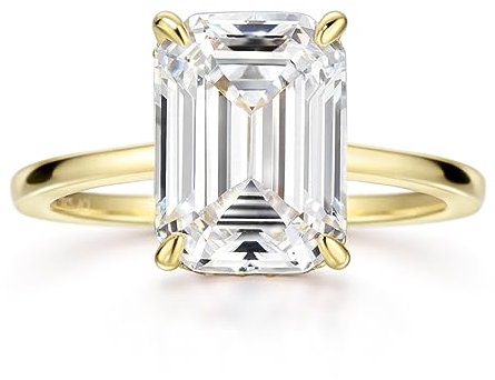 Michooyel 18K Gold Plated 4ct Emerald Cut Cubic Zirconia Engagement Rings For Women Sterling Silver Wedding Ring Promise Ring Sterling Silver Wedding Band
