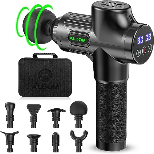 ALDOM Pistola de Masaje Muscular, Massage Gun Masajeadora Músculos Profesional y Carga Tipo C, 30 Niveles Ajustables, Silenciosos, 8 Cabezales Masajeador