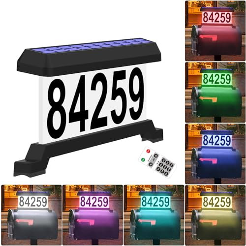 IVWVI Solar Mailbox Numbers, Double sided Solar House Numbers for Outside, Waterproof RGBW Color Changing Remote Control, Lighted Modern Address Sign Solar Powered for Mailbox(solar rgbw)