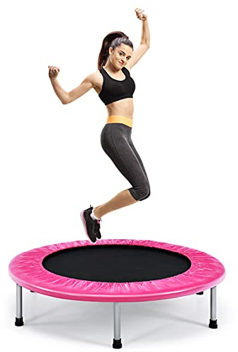 GYMAX Trampoline de Fitness Pliable 97CM, Mini Trampoline pour Adultes et Enfants, Tapis de Saut de Haute Élasticité, Pieds Antidérapants, Charge 150KG (Rose)