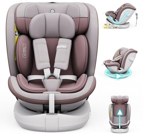 Daliya® Kindersitz ROTAZIONE | I-SIZE 40-150 cm | 8 Pos. | Isofix | (SIP) | Top Tether | 360° | 5 Punkt Gurt | Gruppe 0+ / I/II/III 0-36 KG | Neueste Zulassungs UN ECE Reg. 129 (Pastellrosa)