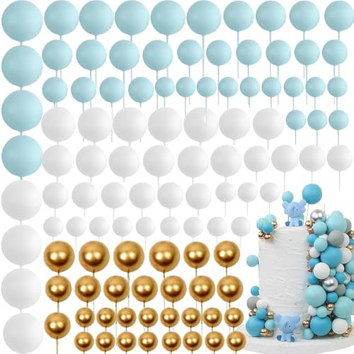 Foam Ball Cake Topper, 108 Mini Balloon Cake Topper Insert for Cake Cupcake, for Weddings, Birthdays, Parties, Baby Shower (Blue)