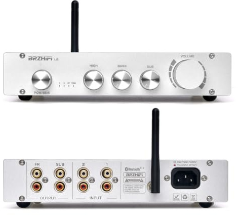 BRZHIFI L1B HIFI Pure Class A Förförstärkare Hemljud 2.1-kanal Högt Lågton Oberoende Kontroll Bluetooth 5.0 PCM5102 Oberoende Avkodning Preamp Subwoofer Mottagare (Silver)