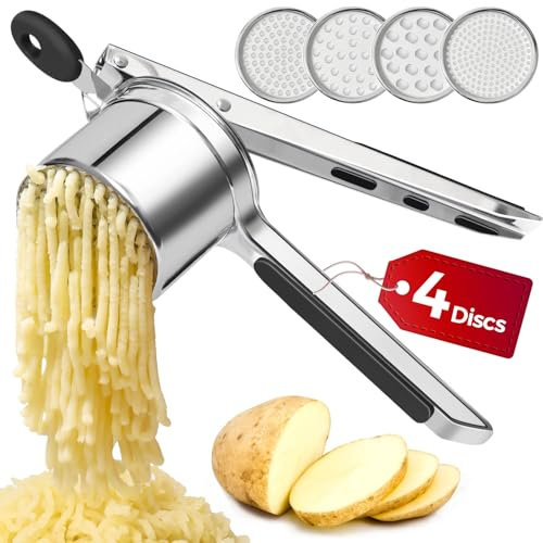 Yopinmall Kartoffelpresse Edelstahl, Spätzlepresse mit 4-Loch-Scheibe Kartoffelpresse für Kartoffelbrei Kartoffelpüree für Flauschige Kartoffelpüree, Gemüsebrei, Obstsäfte und Lebensmittelrezept