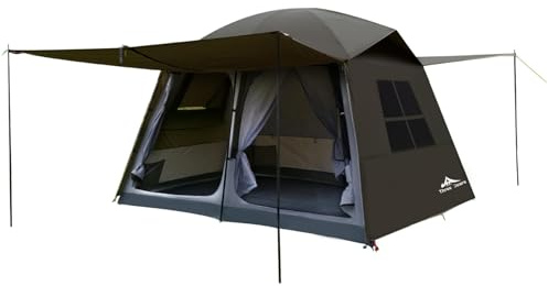 Three Bears 6-Personen-Zelt, 3000 mm wasserdicht, doppellagig mit Raumteilern, farbcodierten Schnallen, Vorzelte vorne & hinten als Sonnenschutz nutzbar – ideales Familienzelt für Camping & Outdoor.