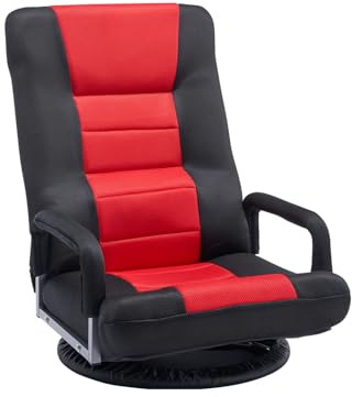 VEVOR drehbarer Boden Gamingstuhl mit Armlehnen (360° drehbar) Bodensofa mit 6 einstellbaren Positionen & Rückenlehne & Lendenwirbelstütze, Video-Liegesofa zum Fernsehen und Lesen, Rot/Schwarz