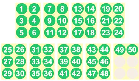 PATIKIL Calcomanías De Números Del 1 Al 50 De 4 Pulgadas/100 Mm Verde