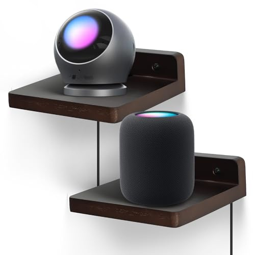 FURAOMEILI Small Floating Shelf for Wall,5 Inch Wall shelf Set of 2,Mini Speaker, Baby Monitor,Cameras，Figurines Display Stand, for Bedroom, Gaming Room, Living Room, Office(Dark Walnut)