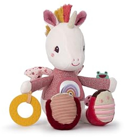 LILLIPUTIENS - Lena the Unicorn activity toy - Interactive baby rattle with mirror, silicone teething ring, bell and paper noise - Stimulates the senses and motor skills - From 9 months