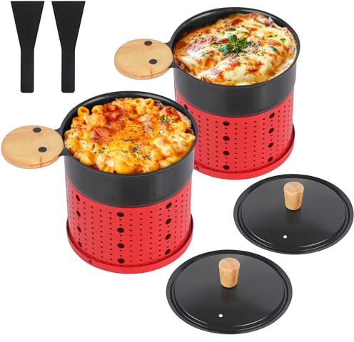 ipow Set di 2 mini raclette, forno per raclette, rivestimento antiaderente per candeline, raclette, mini raclettes, raclette con raschietto e coperchio, rosso