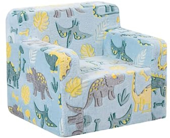 MeMoreCool Kinder-Sofa – Bequemer Sessel mit flauschigem, nachtleuchtendem Stoff, vielseitig als Sofa oder Lounge nutzbar, für Kinderzimmer & Leseecke, Blue Dino